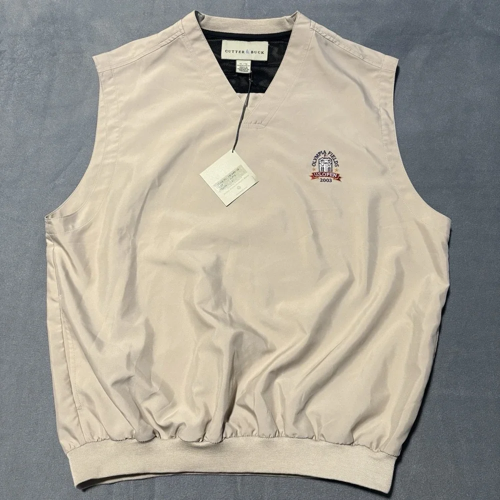 Cutter & Buck Golf Vest Mens XL Beige Windbreaker Olympia Fields U.S. Open 2003